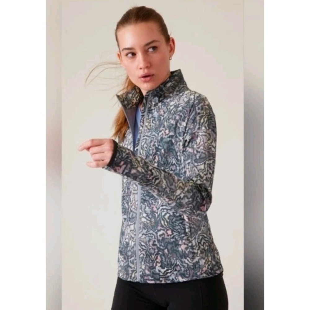 Athleta Run With It Kinetic Abstract Jacket Womens SP Running Full Zip Pockets